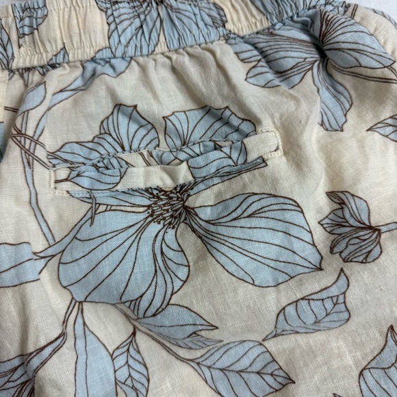 Cynthia Rowley Cream and Blue High Waist  shorts, 100% Linen Size L - Picture 2 of 6